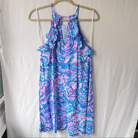 Lilly Pulitzer Billie Dress Ruffle Happy As a Clam Size M Sleeveless Flowy Blue - Picture 6 of 10